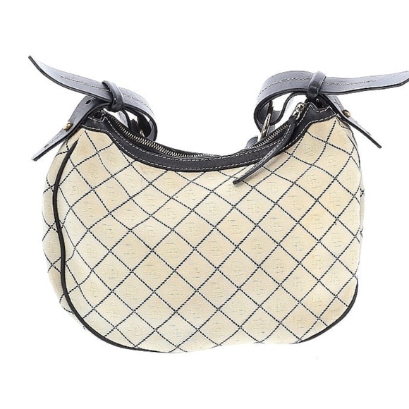 Dooney and Bourke Cream And Black Leather Monogram Hobo Handbag Vintage - Picture 3 of 6